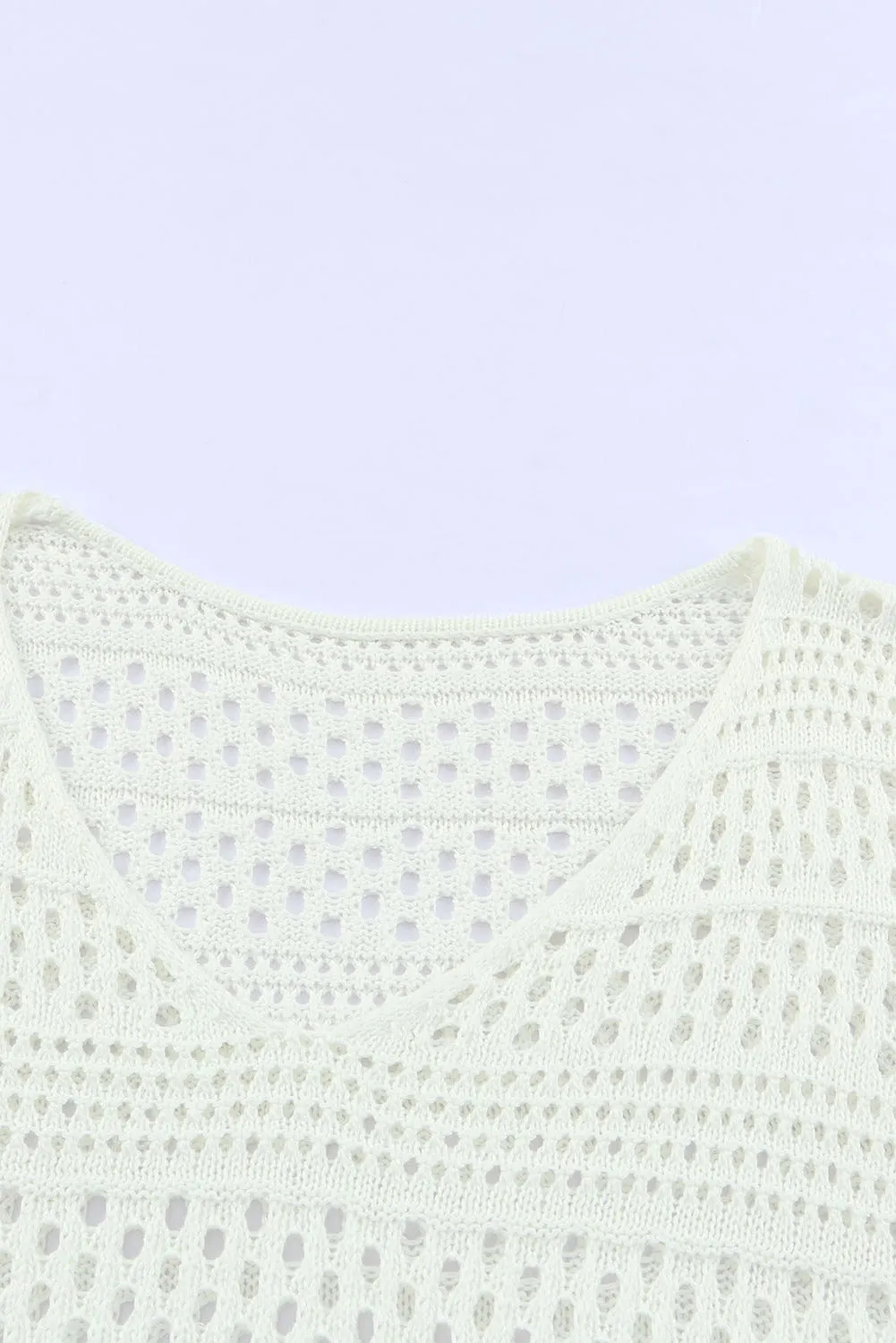 White Crochet V Neck Pullover Sweater