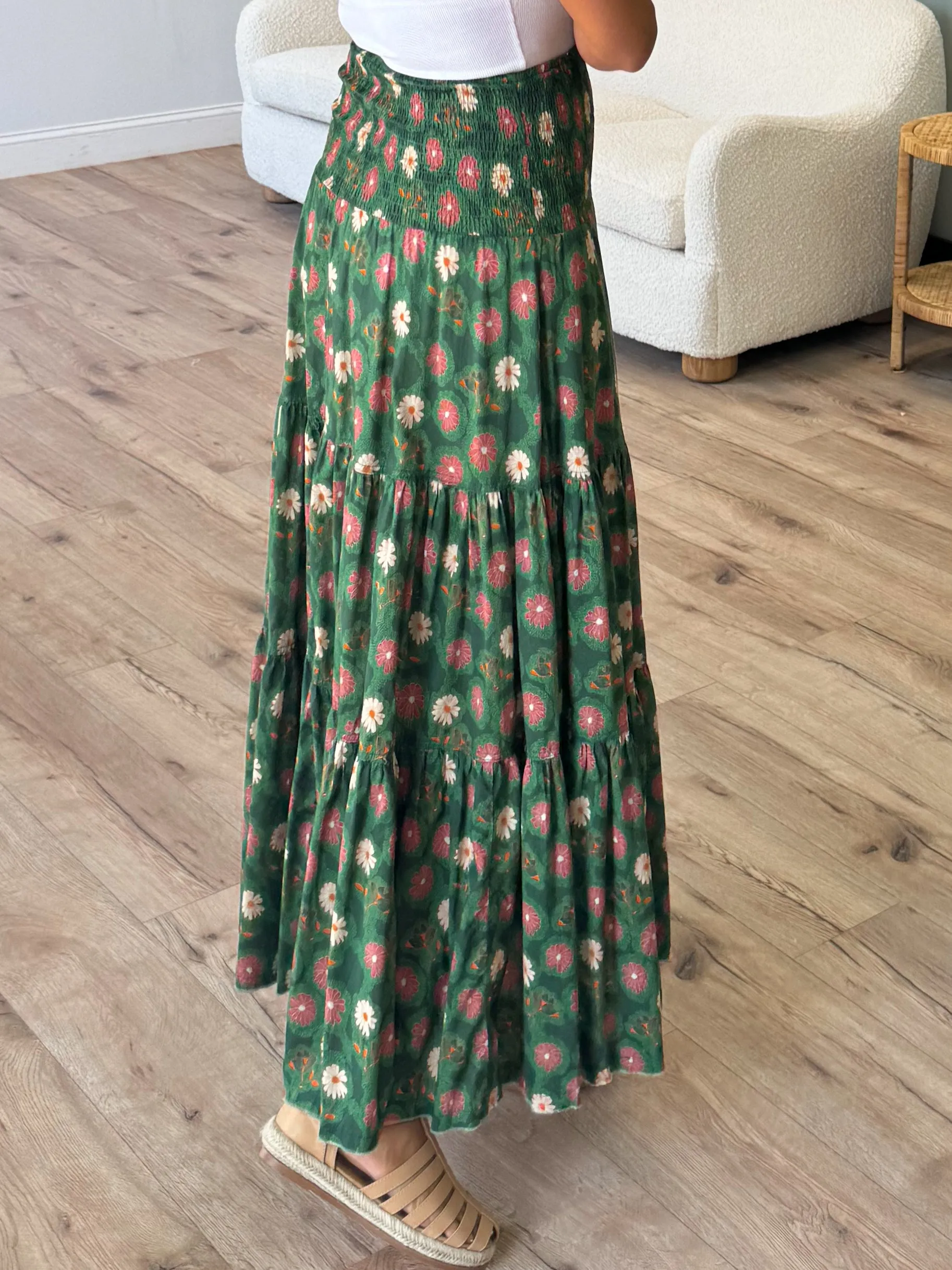 Wildflower Smocked Maxi Skirt | Dark Green |  Plus Available