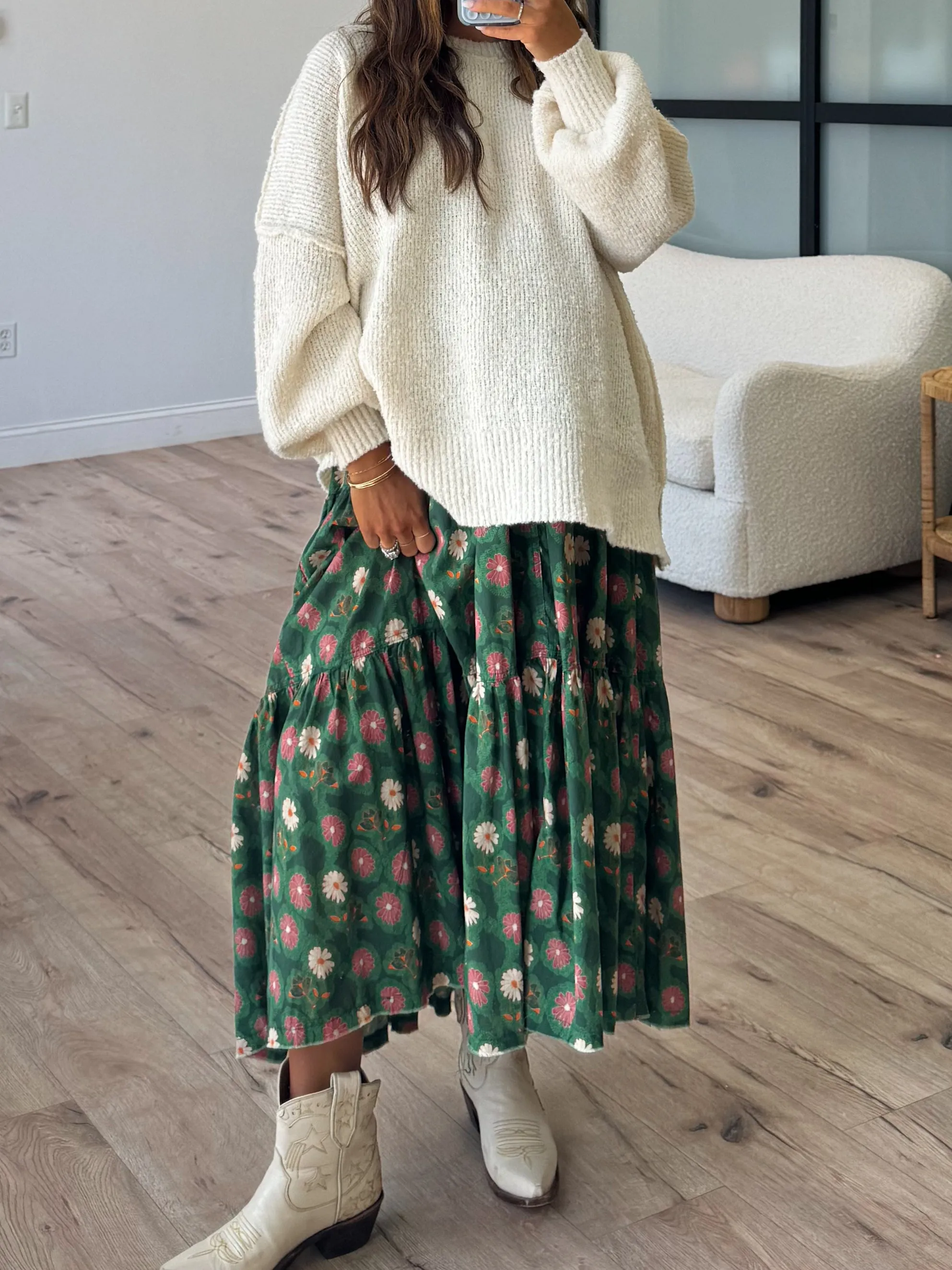 Wildflower Smocked Maxi Skirt | Dark Green |  Plus Available