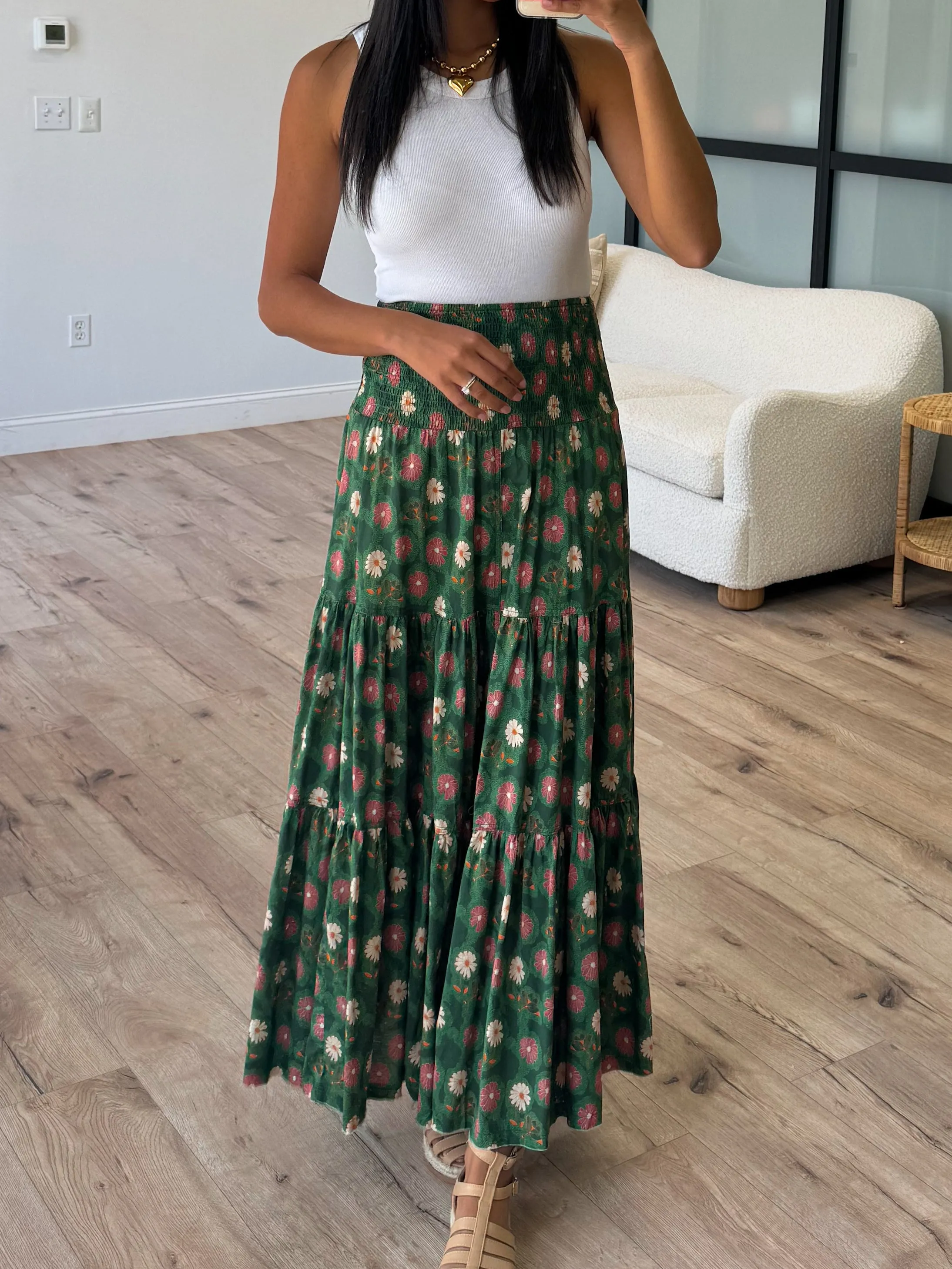 Wildflower Smocked Maxi Skirt | Dark Green |  Plus Available