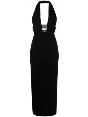 Women’s Black Crystal-Embellished Halterneck Dress