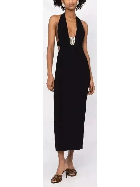 Women’s Black Crystal-Embellished Halterneck Dress