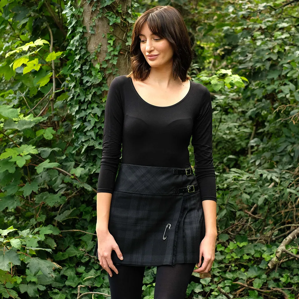 Women’s Mini Hip Kilt in Black Spirit Tartan