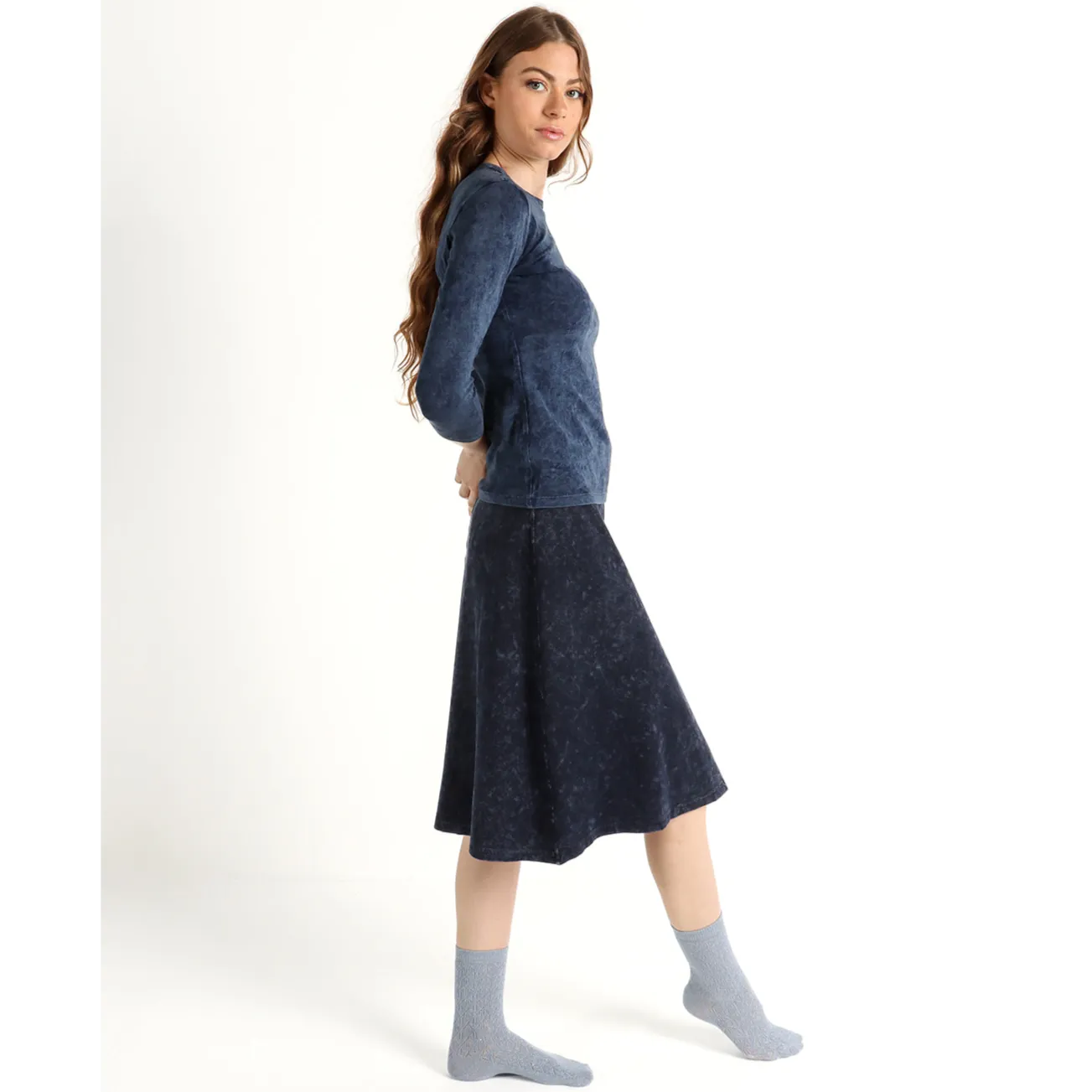 Women's Ribbed Stonewash Skirt - High Waistband