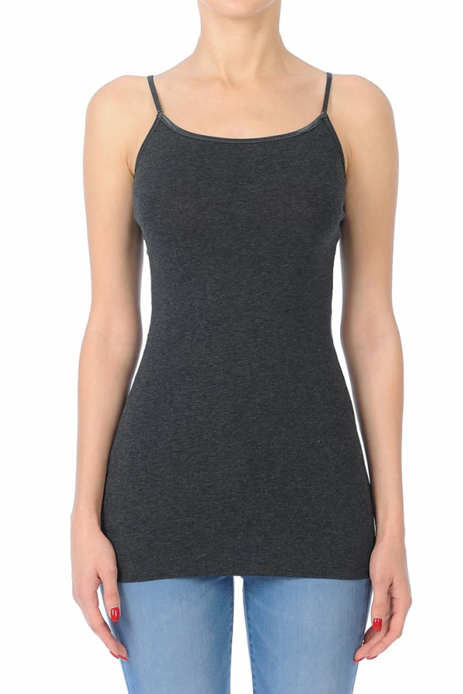 Women's Solid Longline Cami Adjustable Spaghetti top (FWT1013)