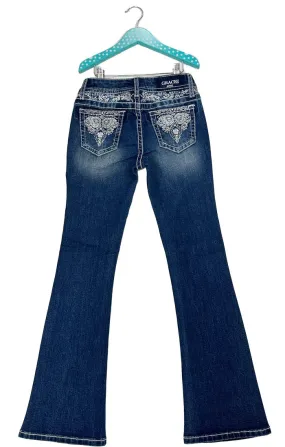 Yoke Detail  Embroidery Girls Bootcut Jeans