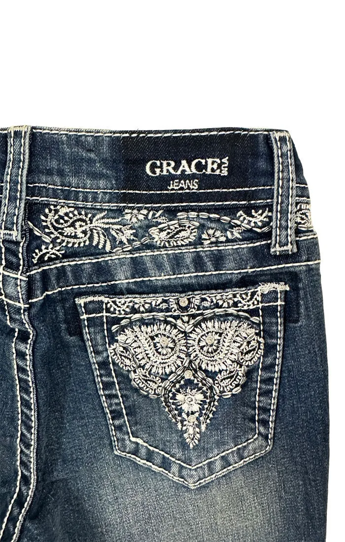 Yoke Detail  Embroidery Girls Bootcut Jeans